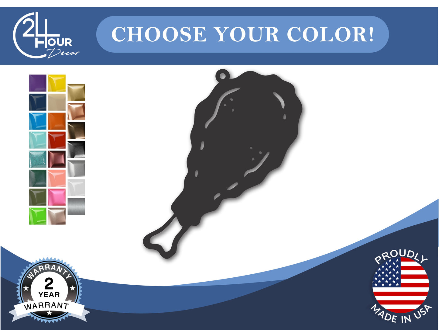 Custom Metal Fried Chicken Ornament | 4" to 5" | State Ornaments | 20+ Color Options