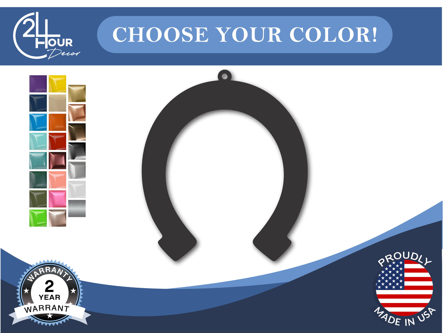 Custom Metal Horseshoe Ornament | 4" to 5" | State Ornaments | 20+ Color Options