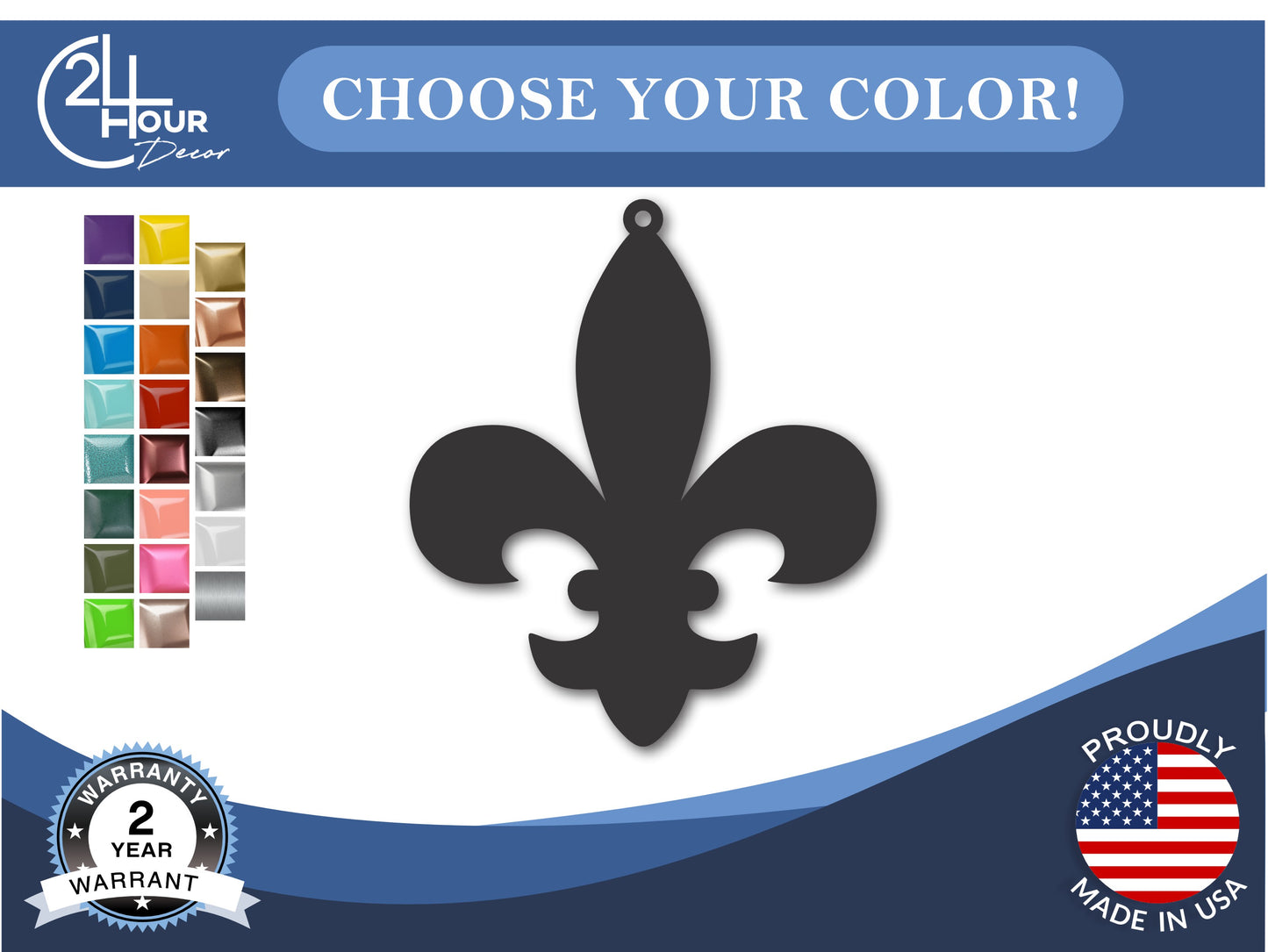 Custom Metal Fleur-de-lis Ornament | 4" to 5" | State Ornaments | 20+ Color Options