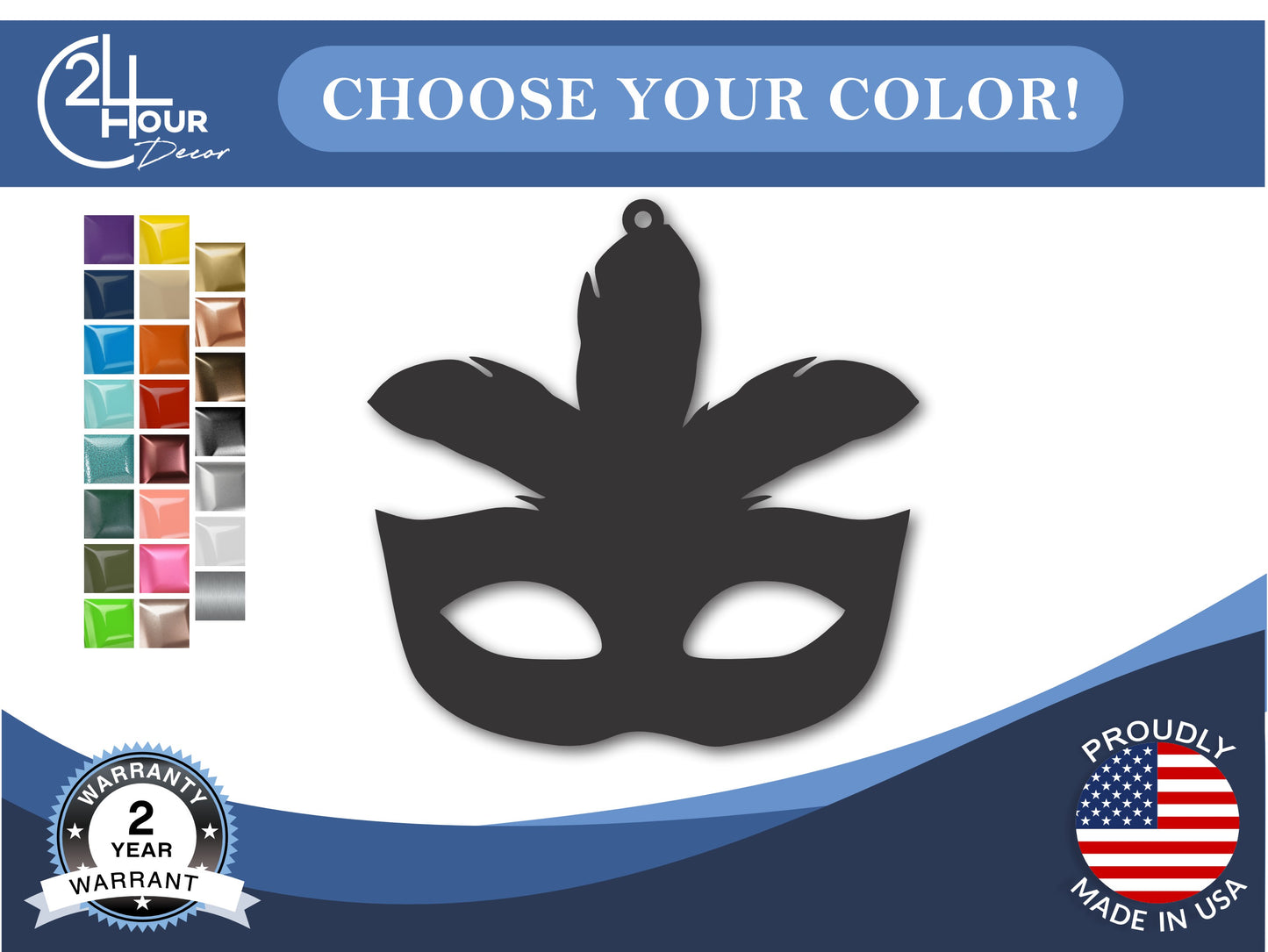 Custom Metal Mardi Gras Mask Ornament | 4" to 5" | State Ornaments | 20+ Color Options