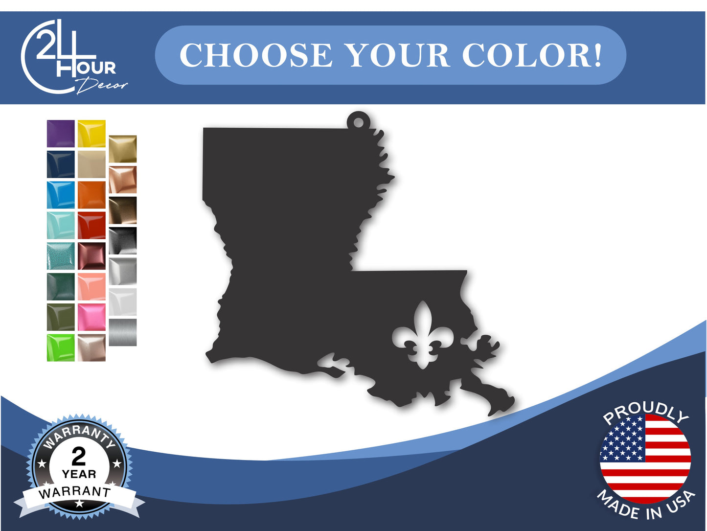 Custom Metal New Orleans Louisiana State Ornament | 4" to 5" | State Ornaments | 20+ Color Options