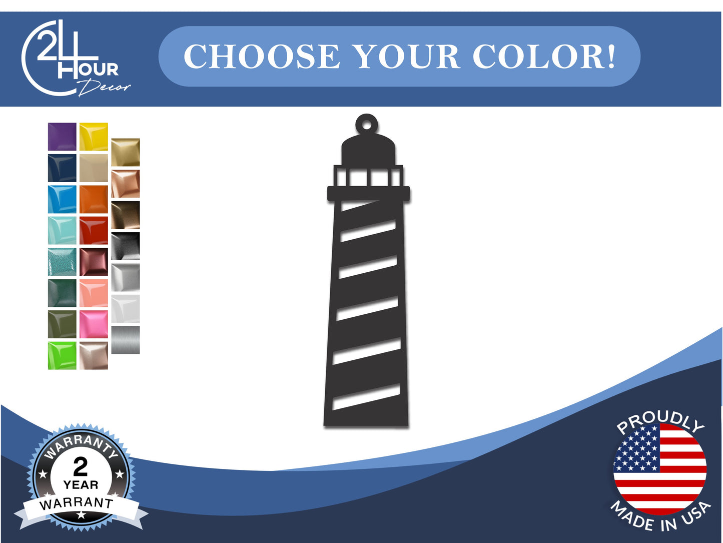 Custom Metal Lighthouse Ornament | 4" to 5" | State Ornaments | 20+ Color Options