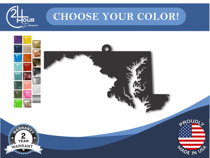 Custom Metal Maryland State Ornament | 4" to 5" | State Ornaments | 20+ Color Options