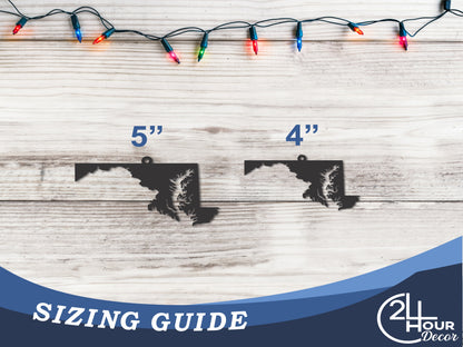 Custom Metal Maryland State Ornament | 4" to 5" | State Ornaments | 20+ Color Options