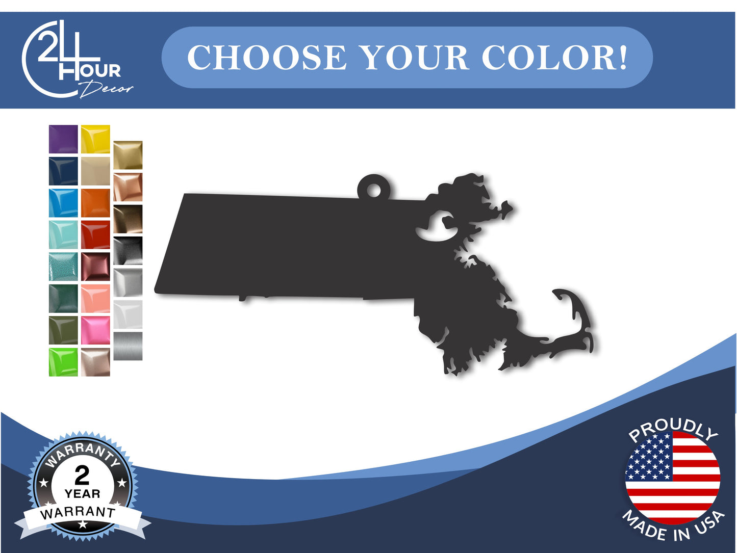 Custom Metal Salem Massachusetts State Ornament | 4" to 5" | State Ornaments | 20+ Color Options