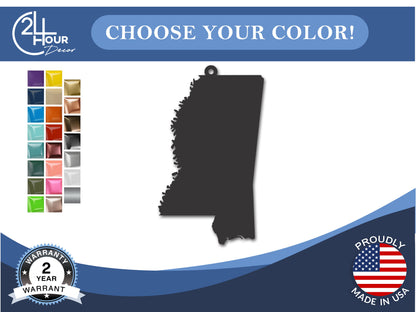 Custom Metal Mississippi State Ornament | 4" to 5" | State Ornaments | 20+ Color Options