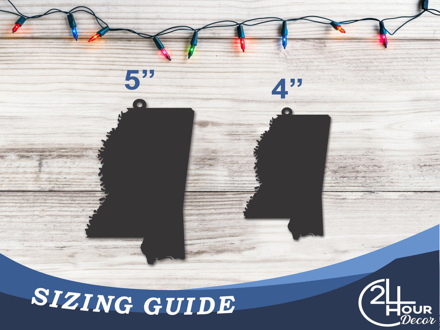 Custom Metal Mississippi State Ornament | 4" to 5" | State Ornaments | 20+ Color Options