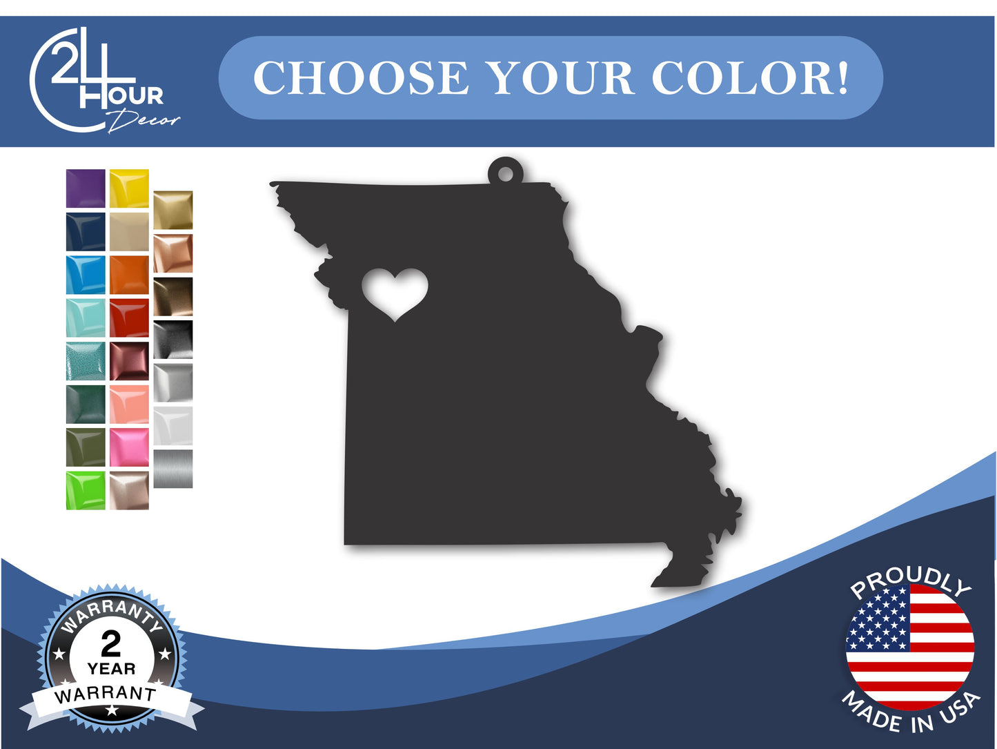 Custom Metal Kansas City Missouri Ornament | 4" to 5" | State Ornaments | 20+ Color Options