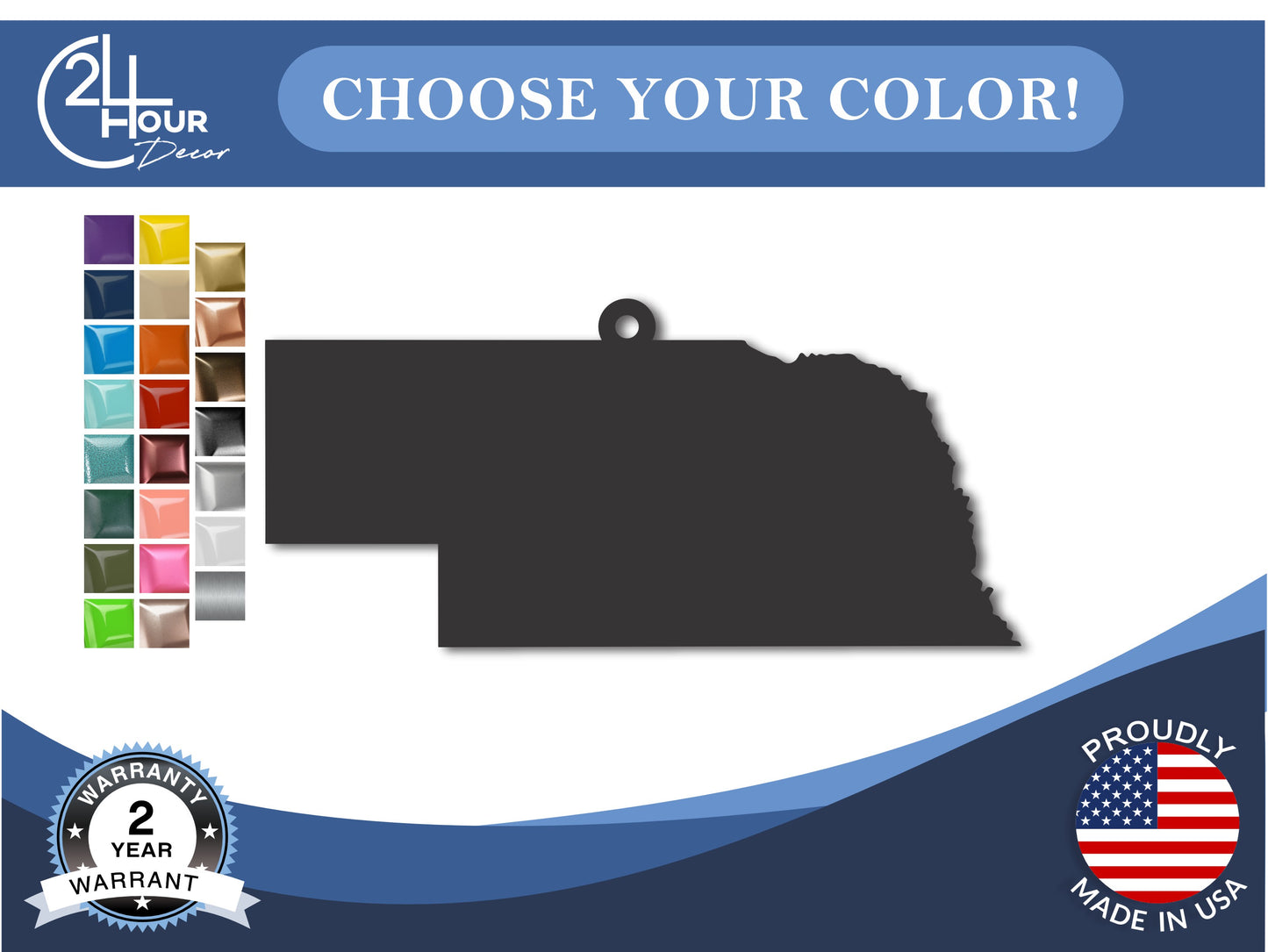 Custom Metal Nebraska State Ornament | 4" to 5" | State Ornaments | 20+ Color Options