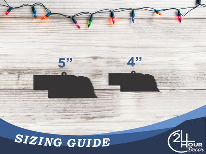 Custom Metal Nebraska State Ornament | 4" to 5" | State Ornaments | 20+ Color Options