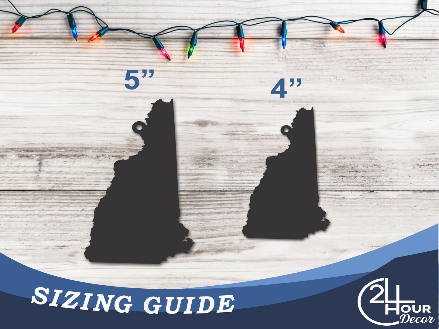 Custom Metal New Hampshire State Ornament | 4" to 5" | State Ornaments | 20+ Color Options