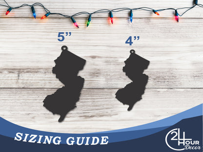 Custom Metal New Jersey State Ornament | 4" to 5" | State Ornaments | 20+ Color Options