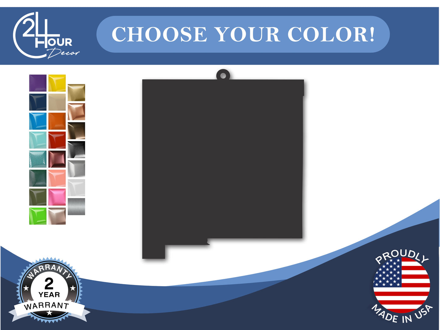 Custom Metal New Mexico State Ornament | 4" to 5" | State Ornaments | 20+ Color Options