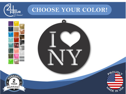 Custom Metal I Love NY New York State Ornament | 4" to 5" | State Ornaments | 20+ Color Options
