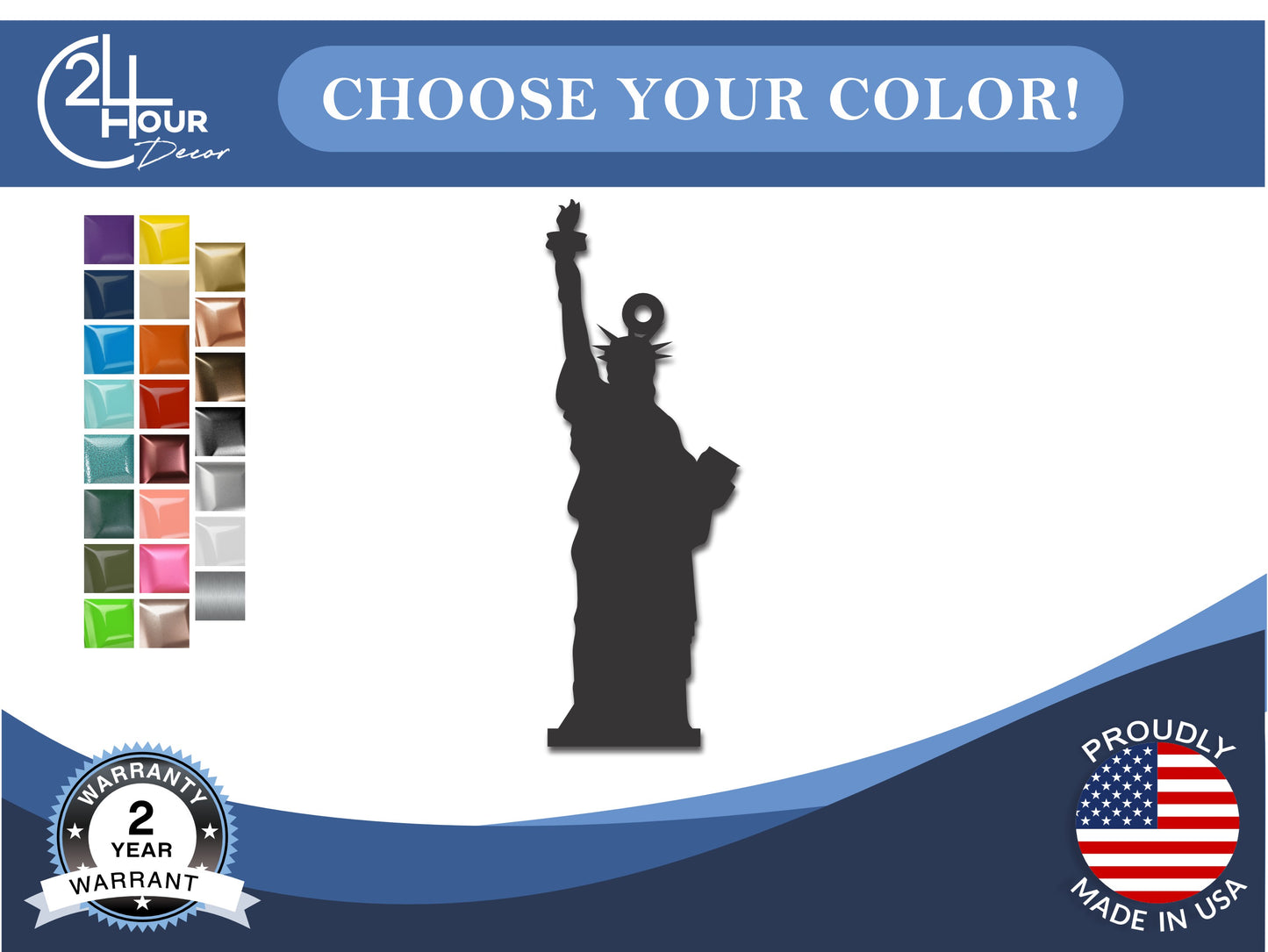 Custom Metal Statue of Liberty New York State Ornament | 4" to 5" | State Ornaments | 20+ Color Options