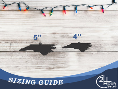 Custom Metal North Carolina State Ornament | 4" to 5" | State Ornaments | 20+ Color Options