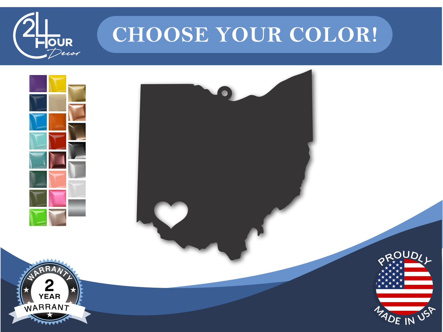 Custom Metal Cincinnati Ohio State Ornament | 4" to 5" | State Ornaments | 20+ Color Options