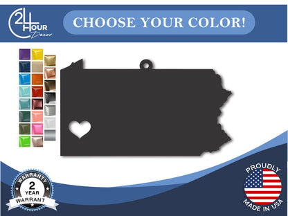 Custom Metal Pittsburgh Pennsylvania State Ornament | 4" to 5" | State Ornaments | 20+ Color Options