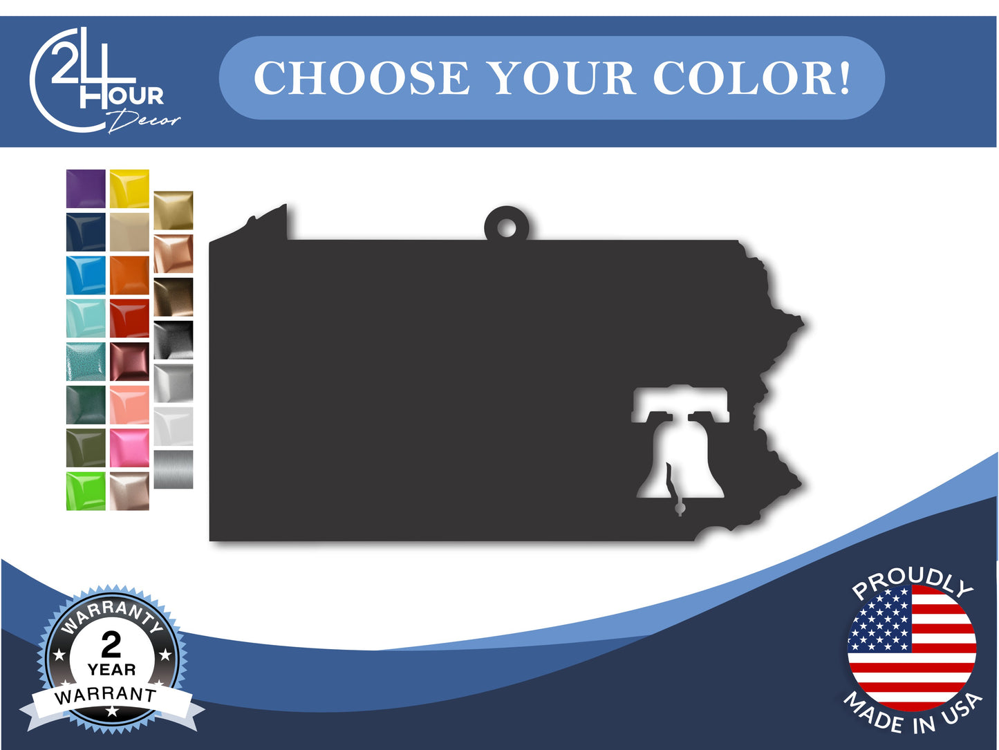 Custom Metal Philadephia Pennsylvania State Ornament | 4" to 5" | State Ornaments | 20+ Color Options