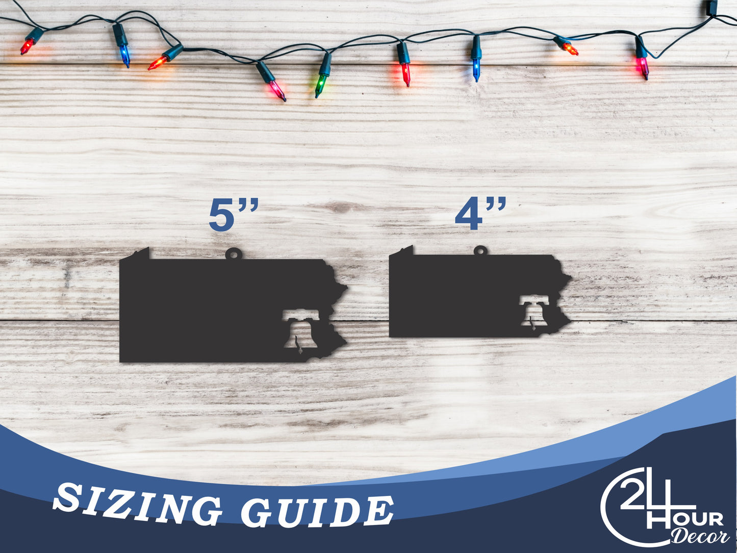 Custom Metal Philadephia Pennsylvania State Ornament | 4" to 5" | State Ornaments | 20+ Color Options