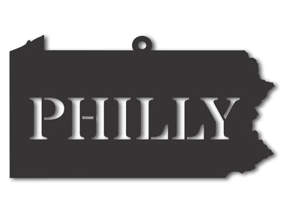 Custom Metal Philly Pennsylvania State Ornament | 4" to 5" | State Ornaments | 20+ Color Options
