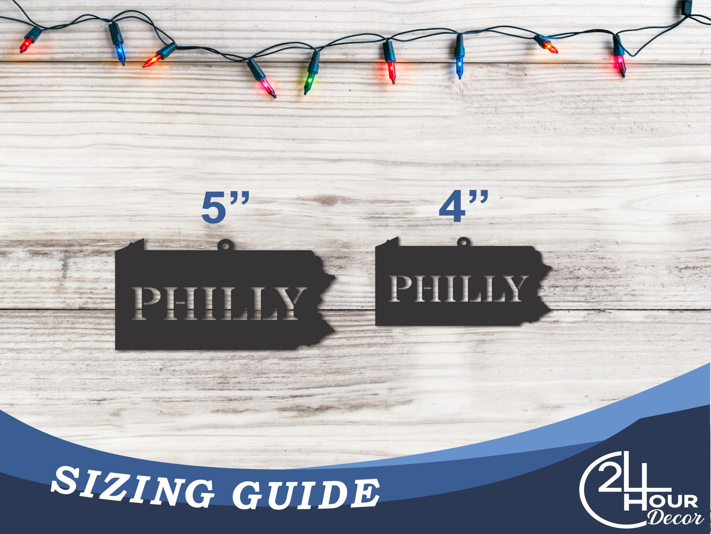 Custom Metal Philly Pennsylvania State Ornament | 4" to 5" | State Ornaments | 20+ Color Options