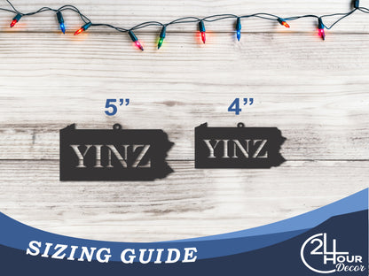 Custom Metal YINZ Pennsylvania State Ornament | 4" to 5" | State Ornaments | 20+ Color Options
