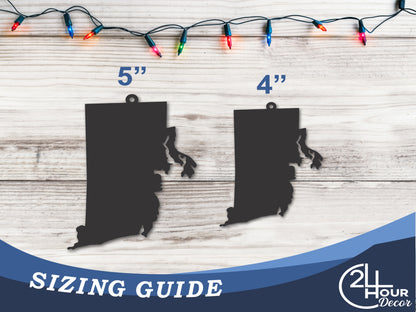 Custom Metal Rhode Island State Ornament | 4" to 5" | State Ornaments | 20+ Color Options