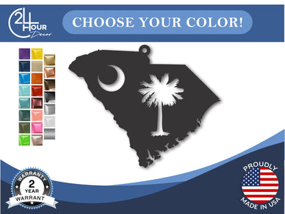 Custom Metal South Carolina Icon State Ornament | 4" to 5" | State Ornaments | 20+ Color Options