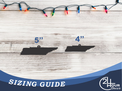 Custom Metal Tennessee State Ornament | 4" to 5" | State Ornaments | 20+ Color Options