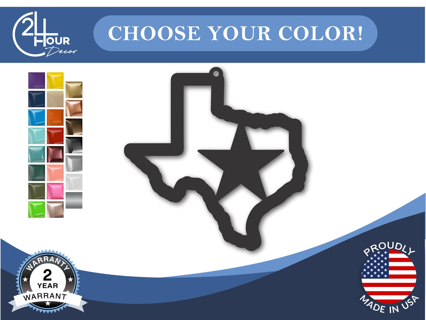 Custom Metal Texas Star State Ornament | 4" to 5" | State Ornaments | 20+ Color Options