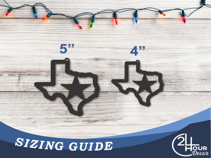 Custom Metal Texas Star State Ornament | 4" to 5" | State Ornaments | 20+ Color Options