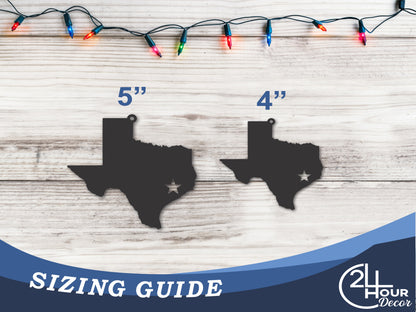 Custom Metal Huston Texas State Ornament | 4" to 5" | State Ornaments | 20+ Color Options