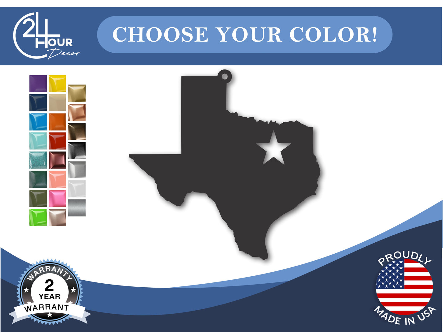 Custom Metal Dallas Texas State Ornament | 4" to 5" | State Ornaments | 20+ Color Options