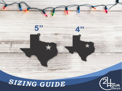 Custom Metal Dallas Texas State Ornament | 4" to 5" | State Ornaments | 20+ Color Options