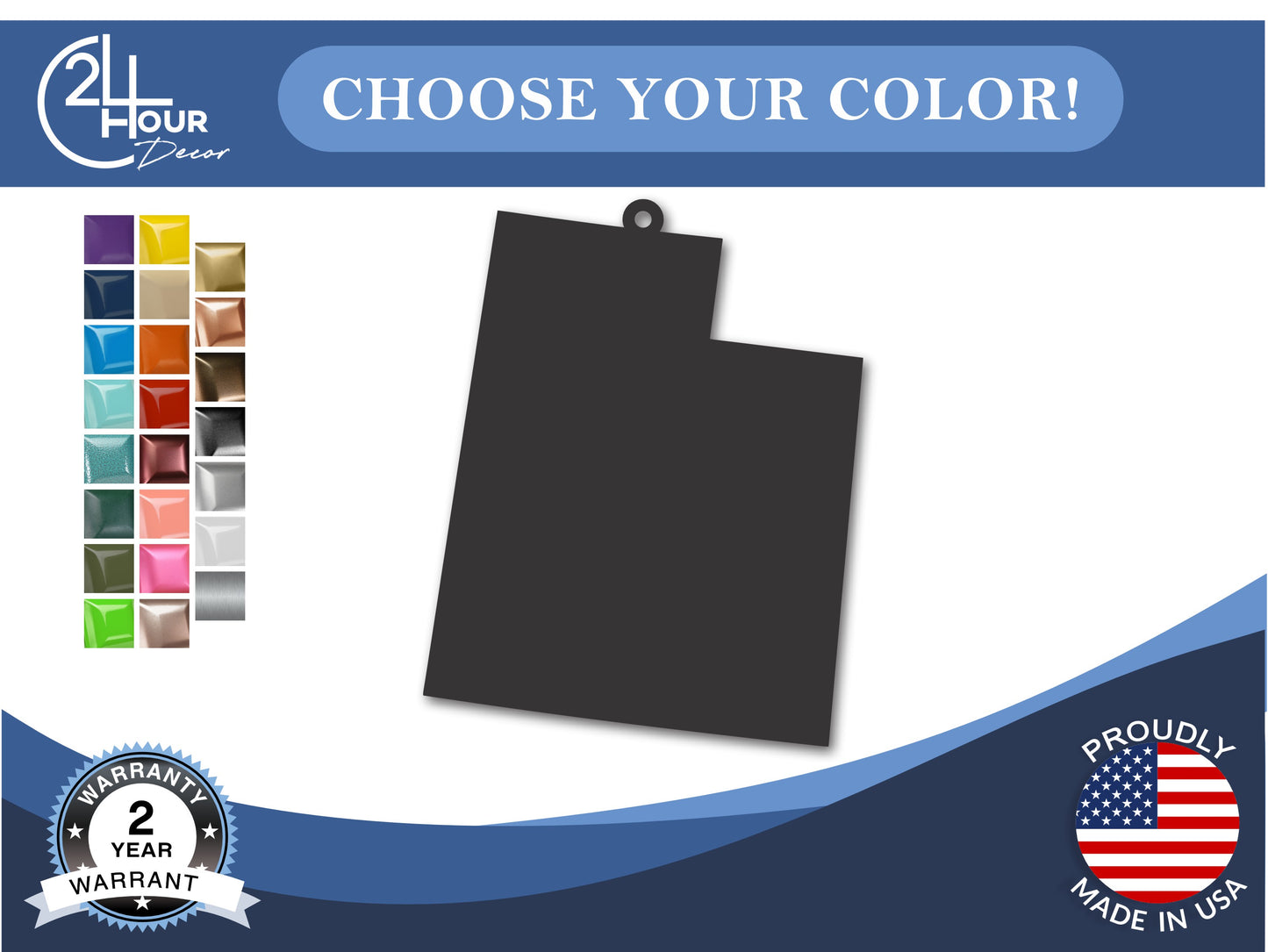 Custom Metal Utah State Ornament | 4" to 5" | State Ornaments | 20+ Color Options