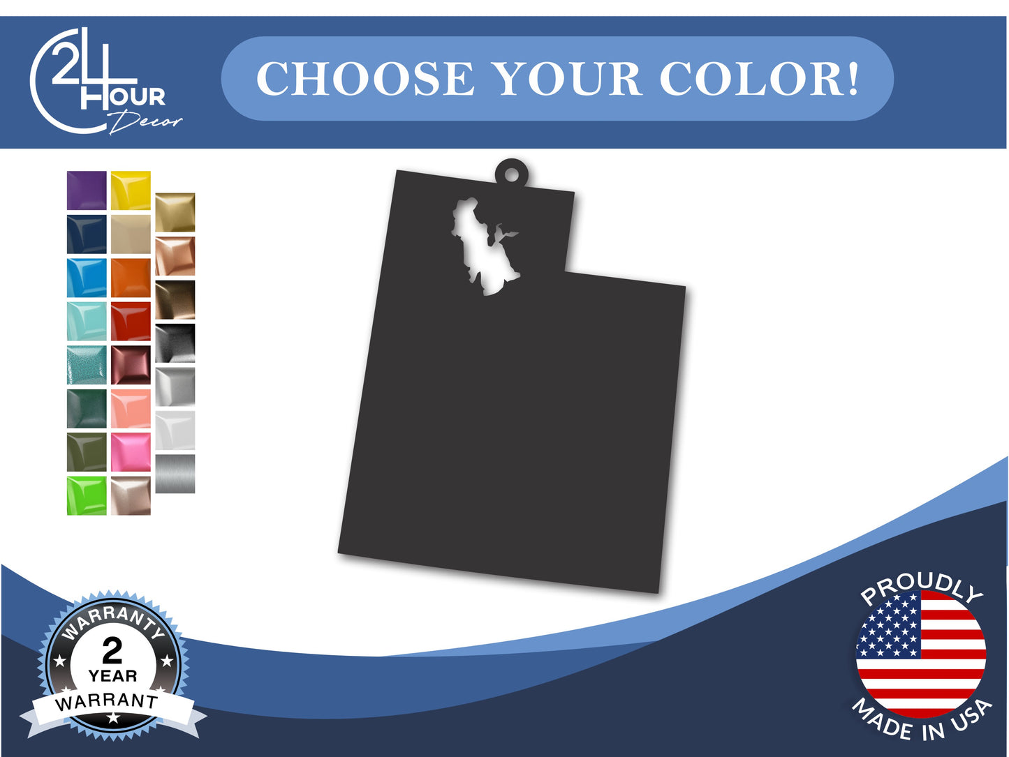 Custom Metal Great Salt Lake Utah State Ornament | 4" to 5" | State Ornaments | 20+ Color Options