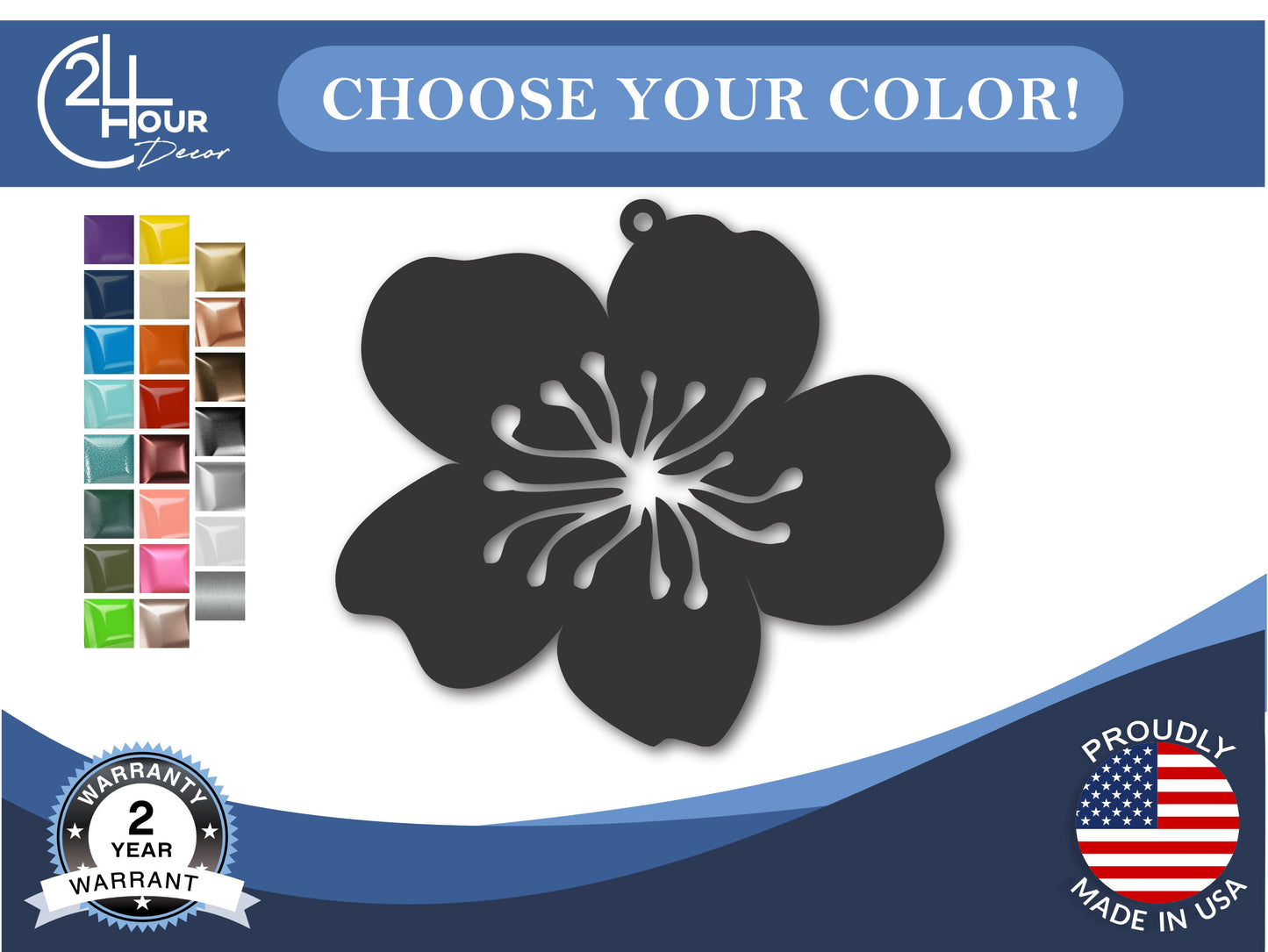 Custom Metal Apple Blossom Ornament | 4" to 5" | State Ornaments | 20+ Color Options