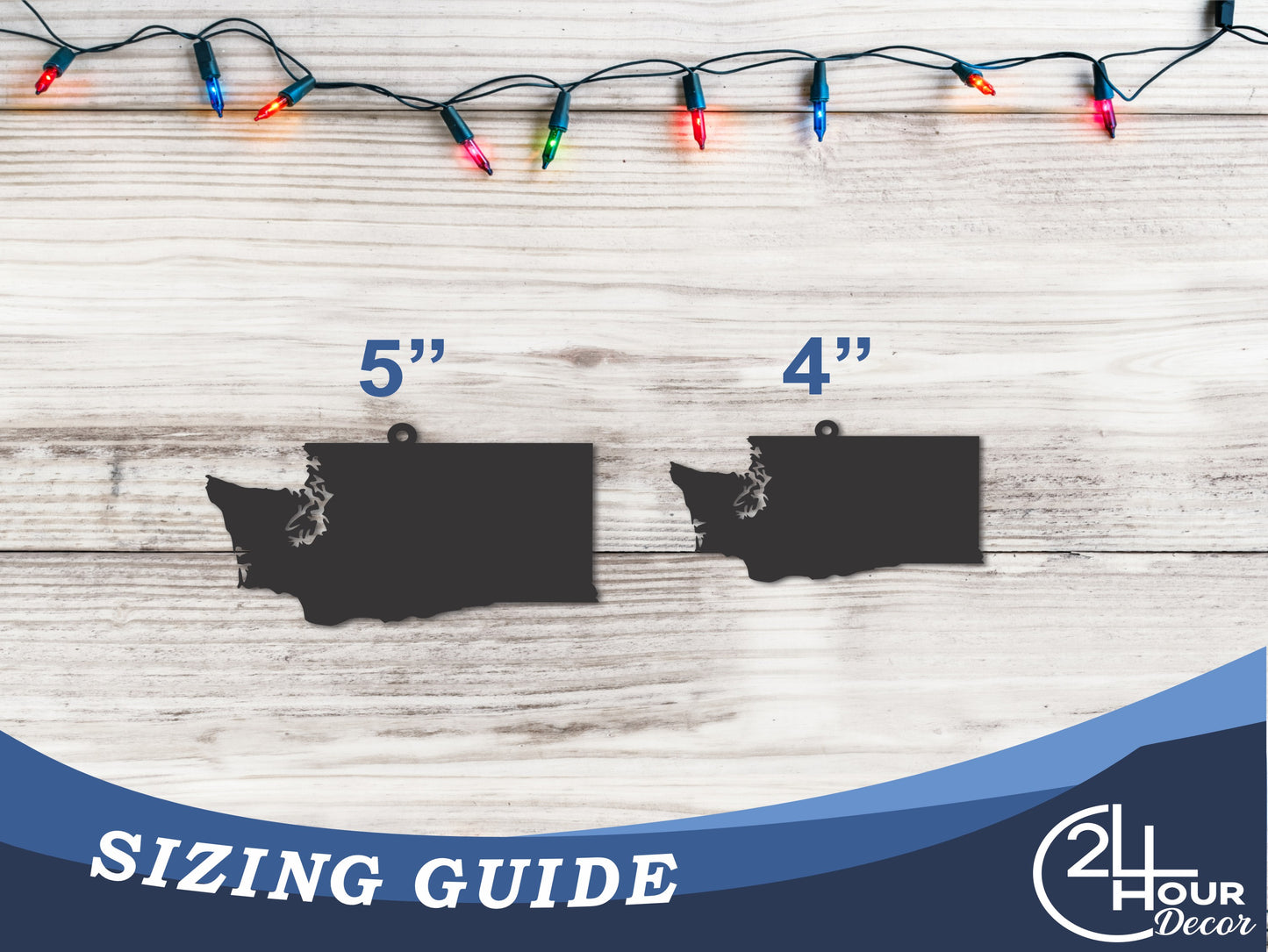 Custom Metal Washington State Ornament | 4" to 5" | State Ornaments | 20+ Color Options