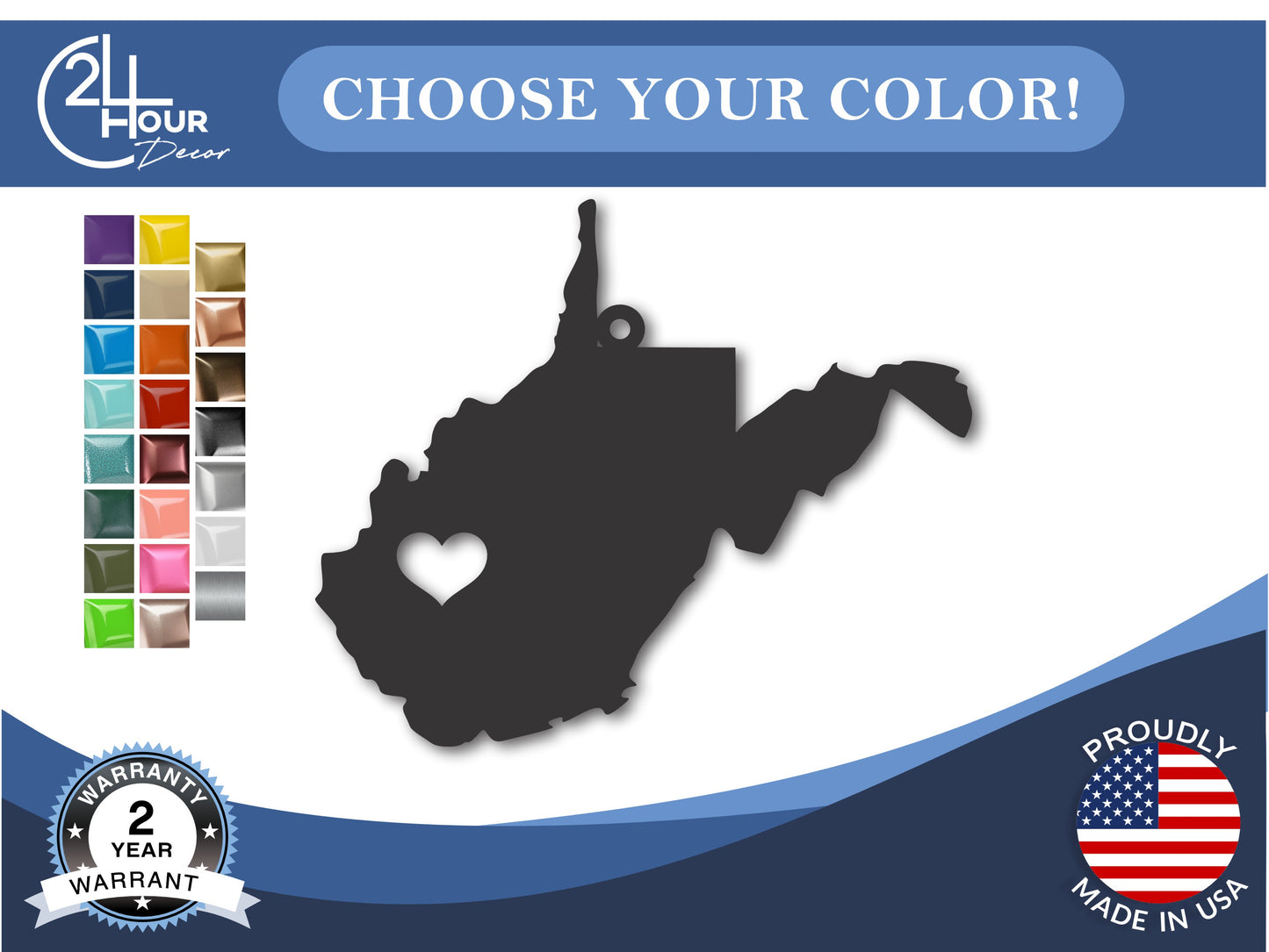 Custom Metal Charleston West Virgina State Ornament | 4" to 5" | State Ornaments | 20+ Color Options