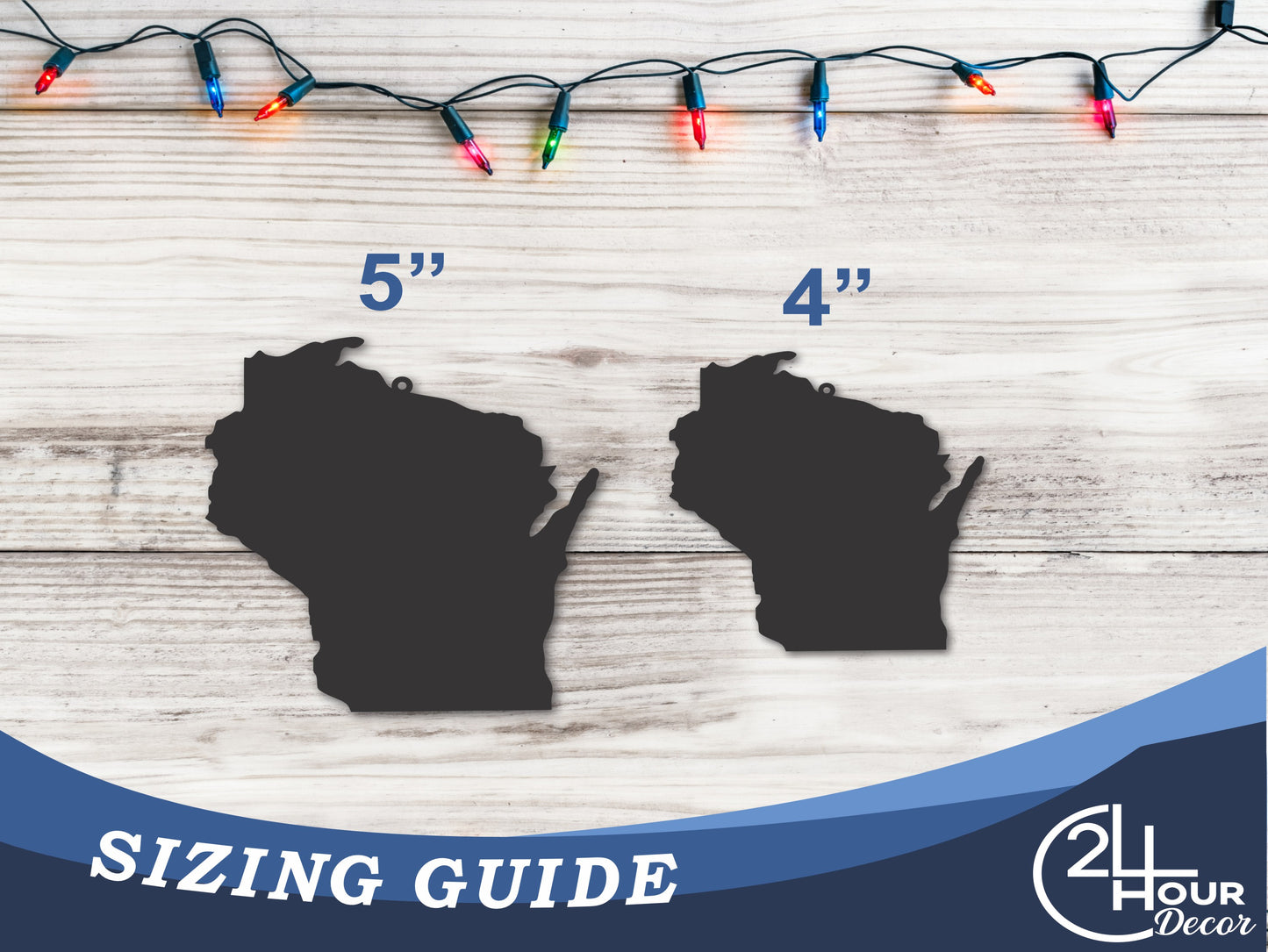 Custom Metal Wisconsin State Ornament | 4" to 5" | State Ornaments | 20+ Color Options