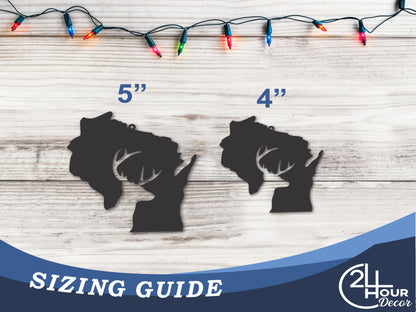 Custom Metal Wisconsin Deer State Ornament | 4" to 5" | State Ornaments | 20+ Color Options