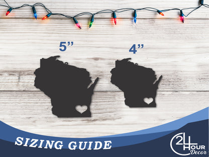 Custom Metal Milwaukee Wisconsin State Ornament | 4" to 5" | State Ornaments | 20+ Color Options