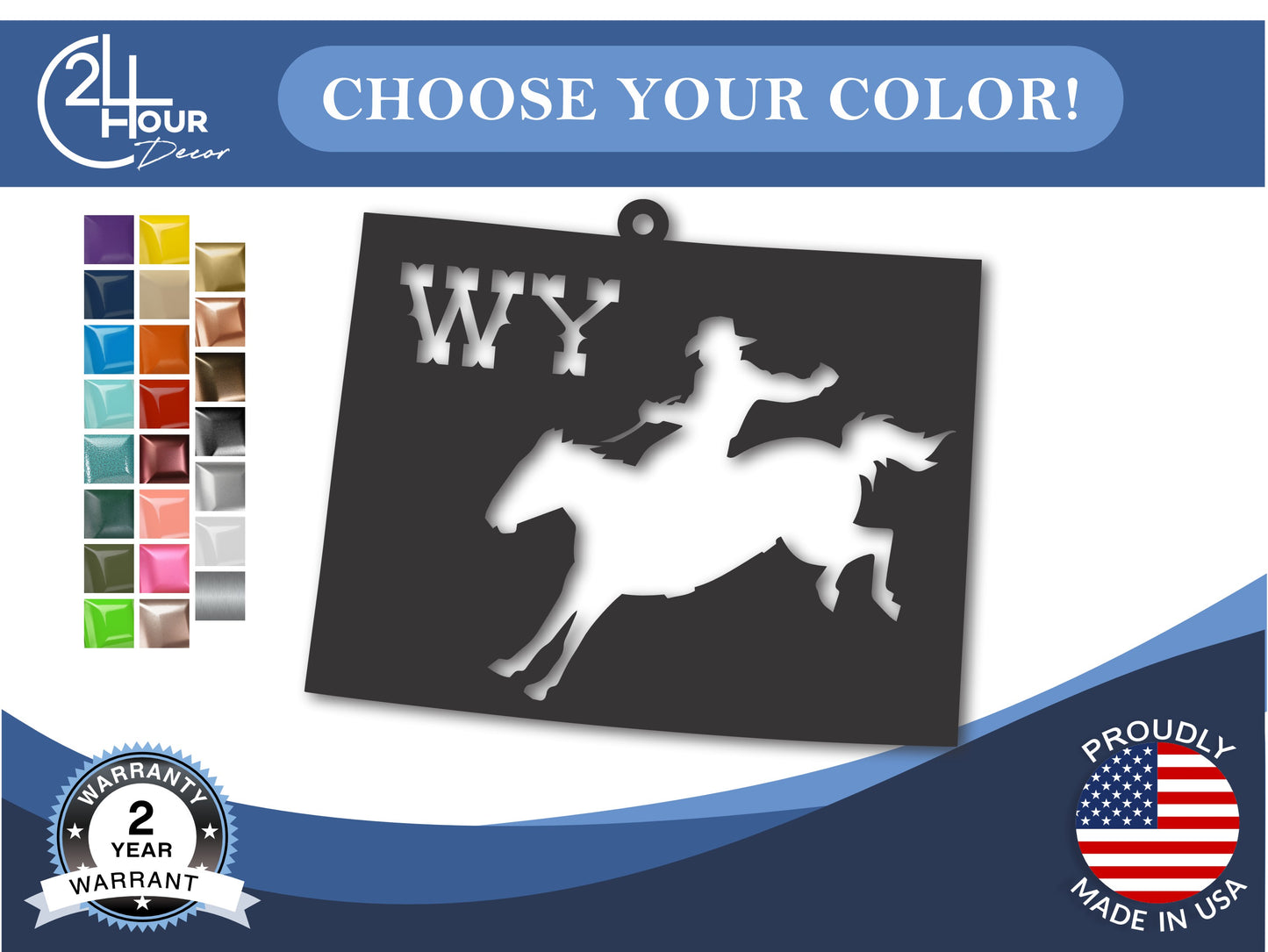 Custom Metal Cowboy Wyoming State Ornament | 4" to 5" | State Ornaments | 20+ Color Options