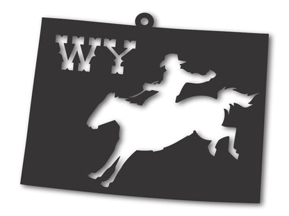 Custom Metal Cowboy Wyoming State Ornament | 4" to 5" | State Ornaments | 20+ Color Options