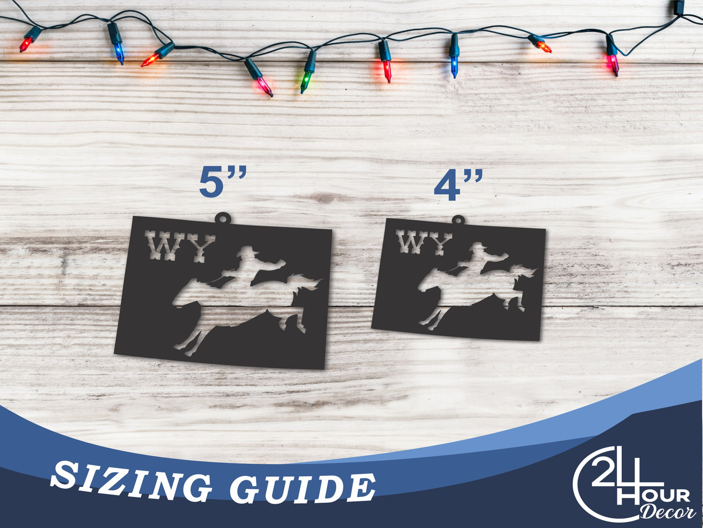 Custom Metal Cowboy Wyoming State Ornament | 4" to 5" | State Ornaments | 20+ Color Options