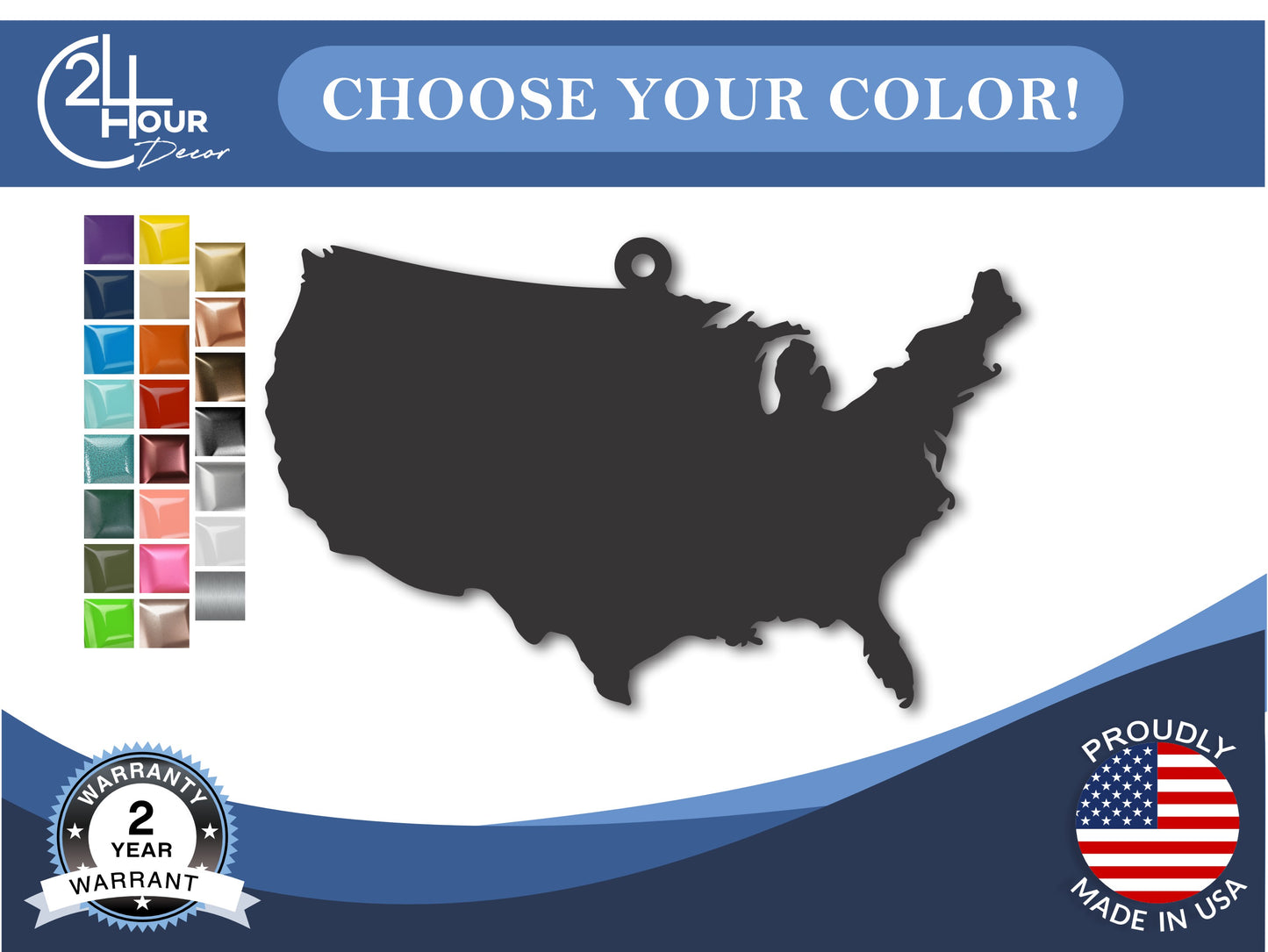 Custom Metal United States of America Ornament | 4" to 5" | State Ornaments | 20+ Color Options