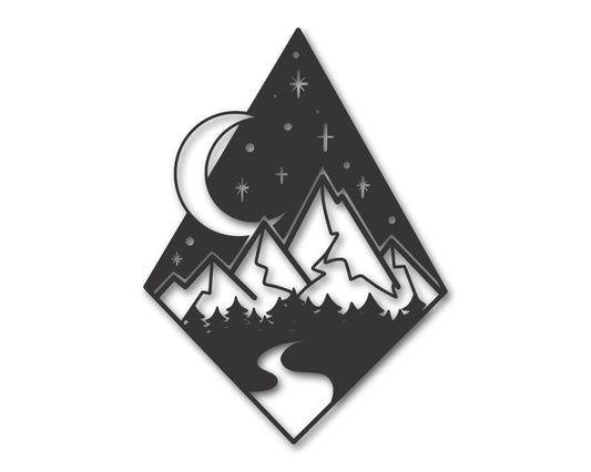 Metal Diamond Mountain Forest Path Wall Art | 20+ Color Options