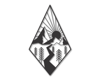Metal Diamond Mountain Sun Road Wall Art | 20+ Color Options