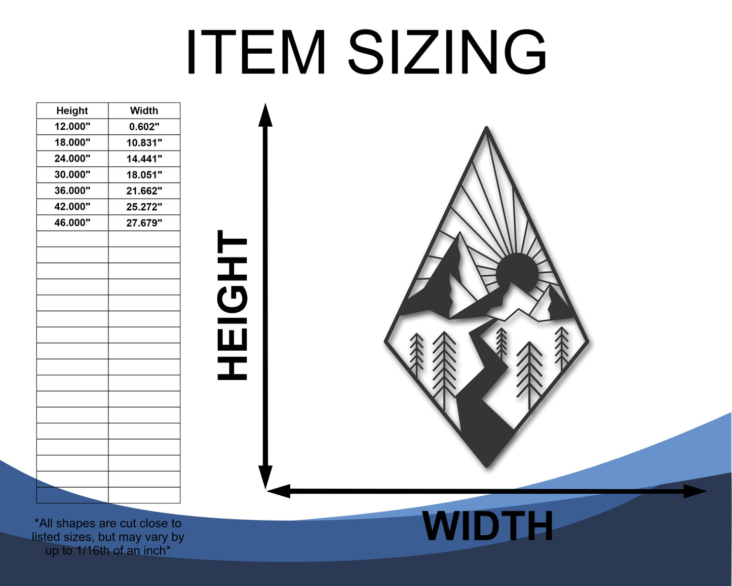 Metal Diamond Mountain Sun Road Wall Art | 20+ Color Options